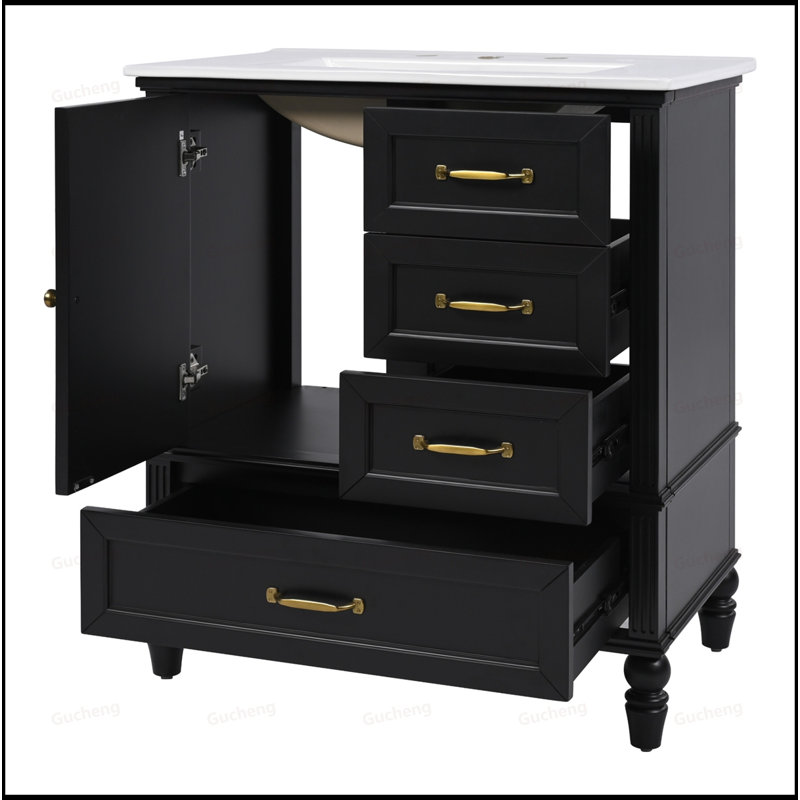 Armoire de meuble-lavabo 30 po avec lavabo, Noir