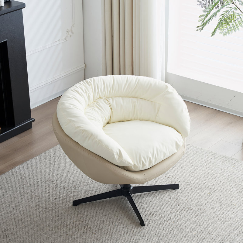 Pivot large de 34,25 po Rianhard, Beige / similicuir blanc