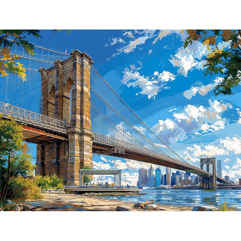 Coussin Brooklyn Bridge, coussins en sergé de coton Landmark, H 14 po x l 14 po