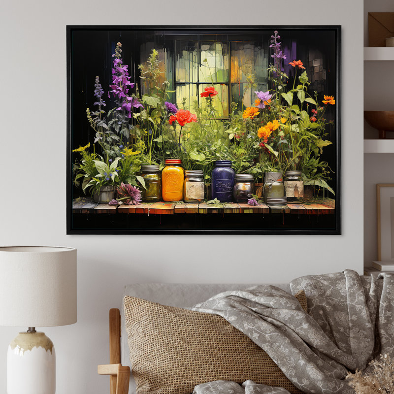Blooming Urban Harvest avec poteries I, Cadre flottant noir, H 12 po x l 20 po x P 1 po