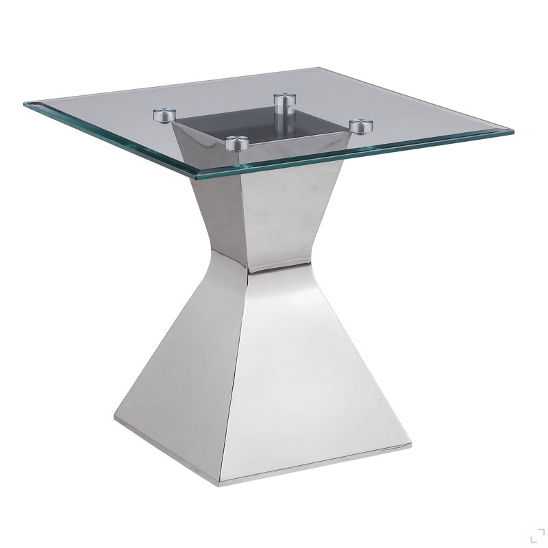 Table de bout chromée avec plateau en verre Exeter, H 23 po x l 23,5 po x P 23,5 po