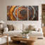Ensemble de 3 tableaux sur toile représentant des anneaux d'arbres concentriques bruns et gris-338584603