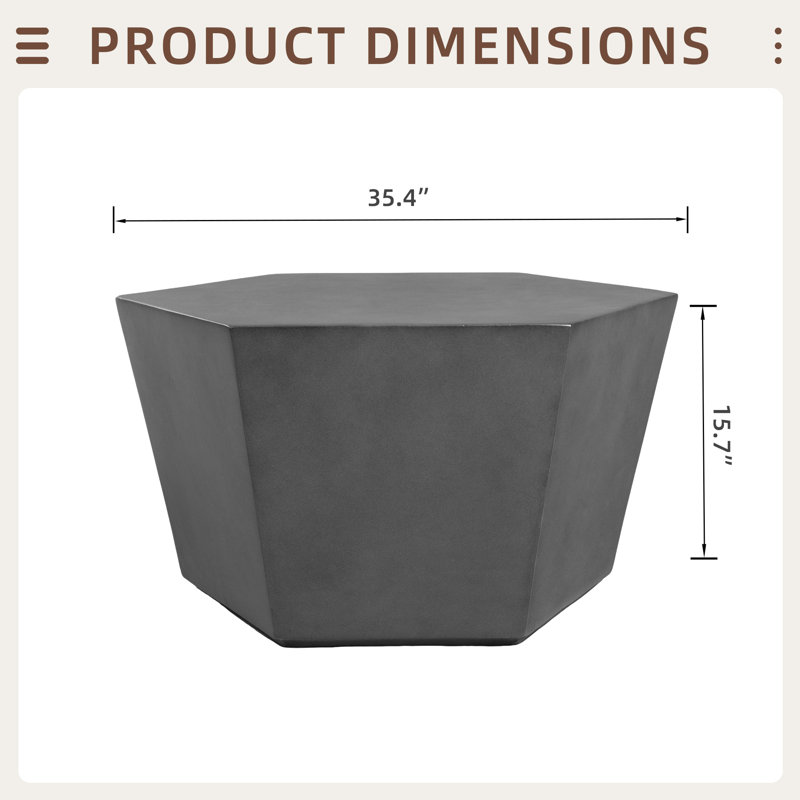 35-Inch Outdoor Side Table, Magnesium Oxide Hexagonal Coffee Table with Rain Cover, Gray