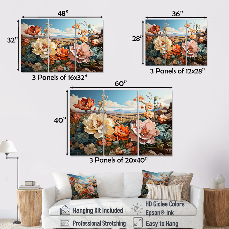 Ensemble d'art moderne sur toile Modern Cactus Country Charm, H 28 po x l 36 po x P 1 po, Toile tendue