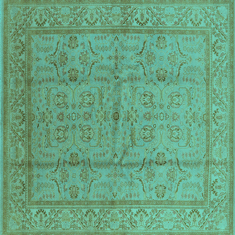 Tapis oriental en laine / polyester tissé à la machine en turquoise / brun, Carré 4 pi