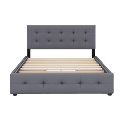 Upholstered Platform Bed With Classic Headboard And 4 Drawers, Queen Size