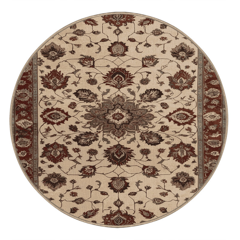 Machine Washable Persian Brown Area Rug, Round 4'