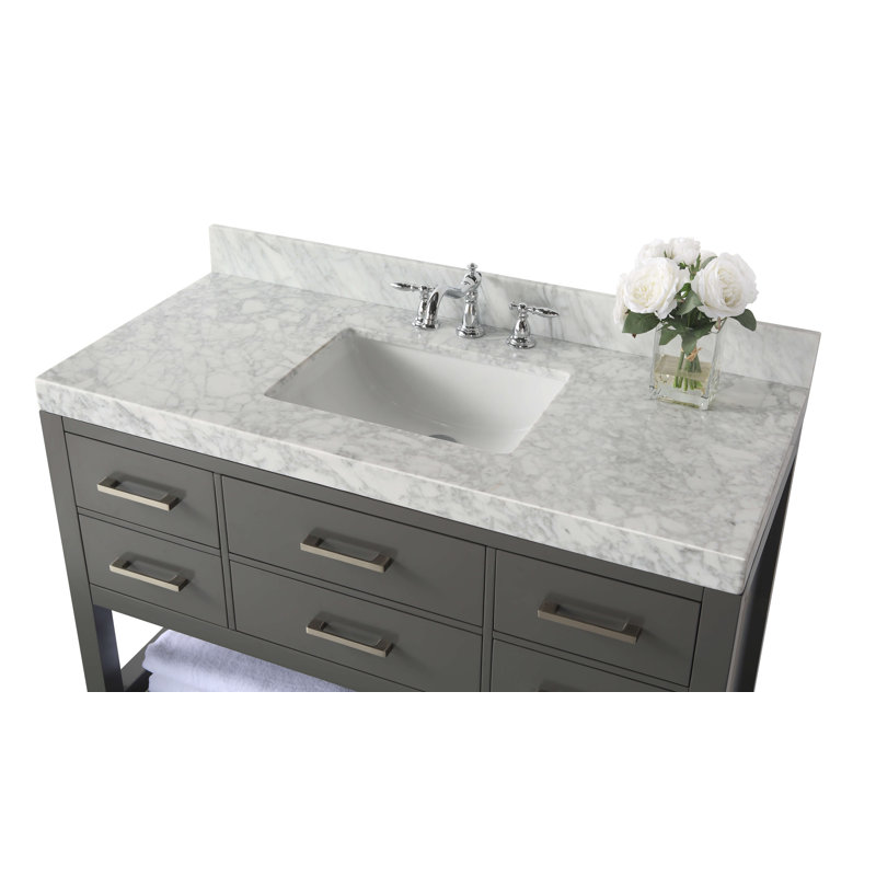 48 in. Single Vanity with Mirror, Nickel, Sapphire Gray, Carrara White