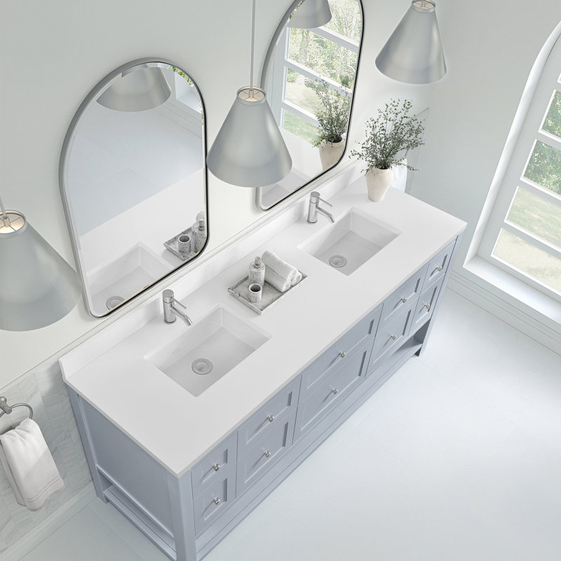 Breckenridge 72'' W Double Vanity, White Zeus, Serenity Blue, Single-Hole