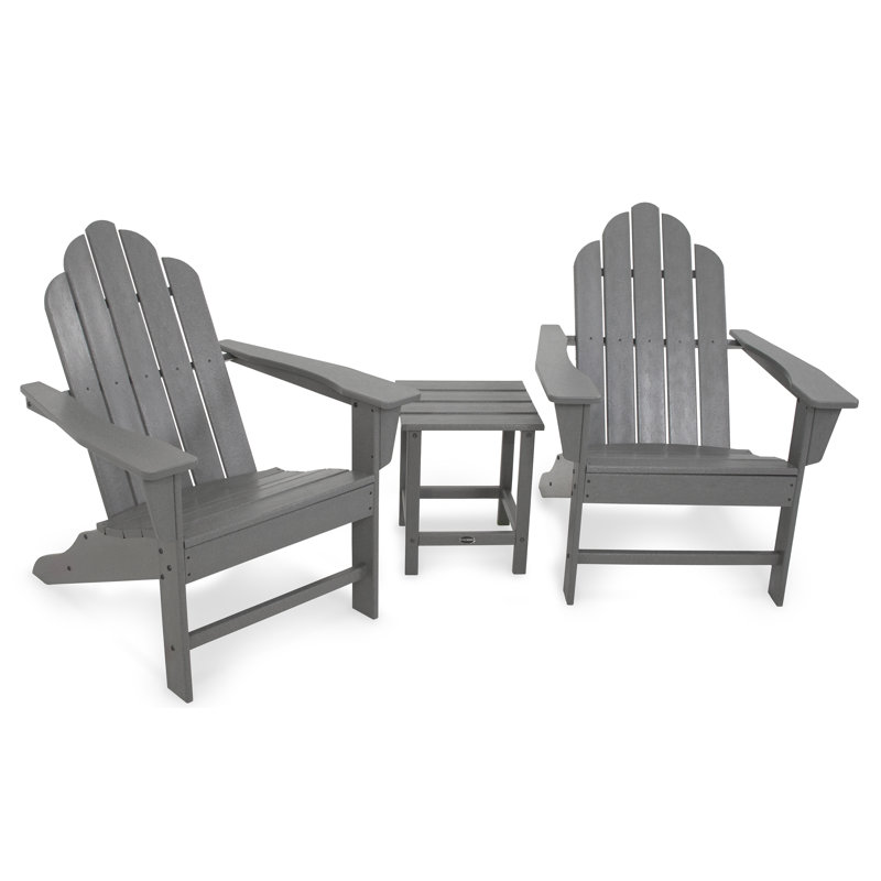 POLYWOOD Long Island Adirondack 3-Piece Set, Slate Gray