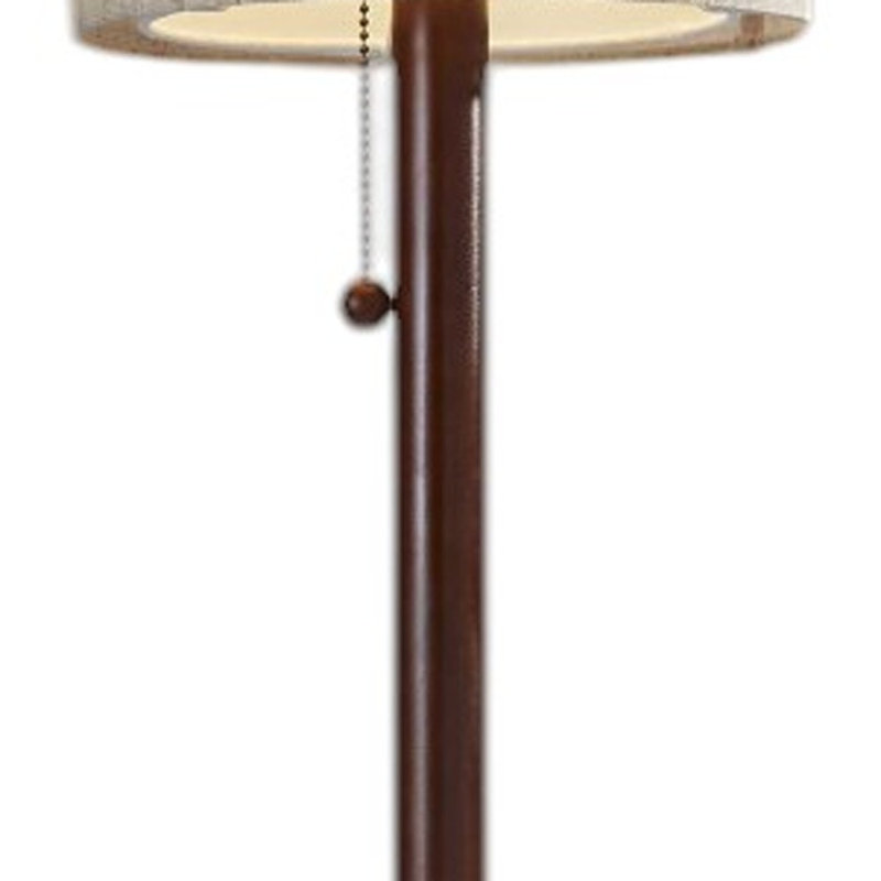 Ozkan   65" Brown Solid Wood Floor Lamp With Beige Linen Drum Shade