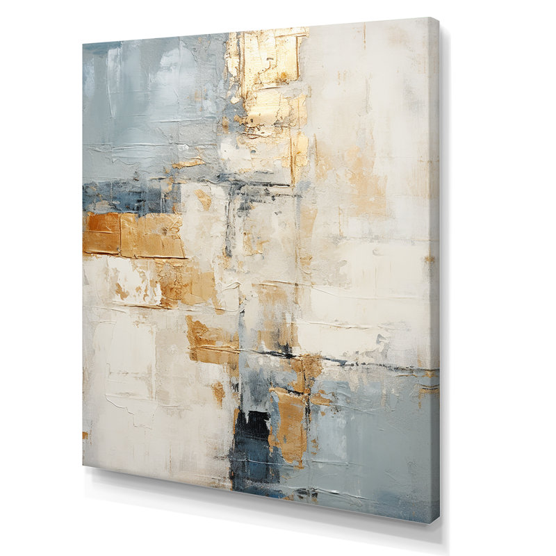 Abstrait, collage de route doré beige - Collages abstraits, salon d'art mural, Toile tendue, H 32 po x l 16 po x P 1 po