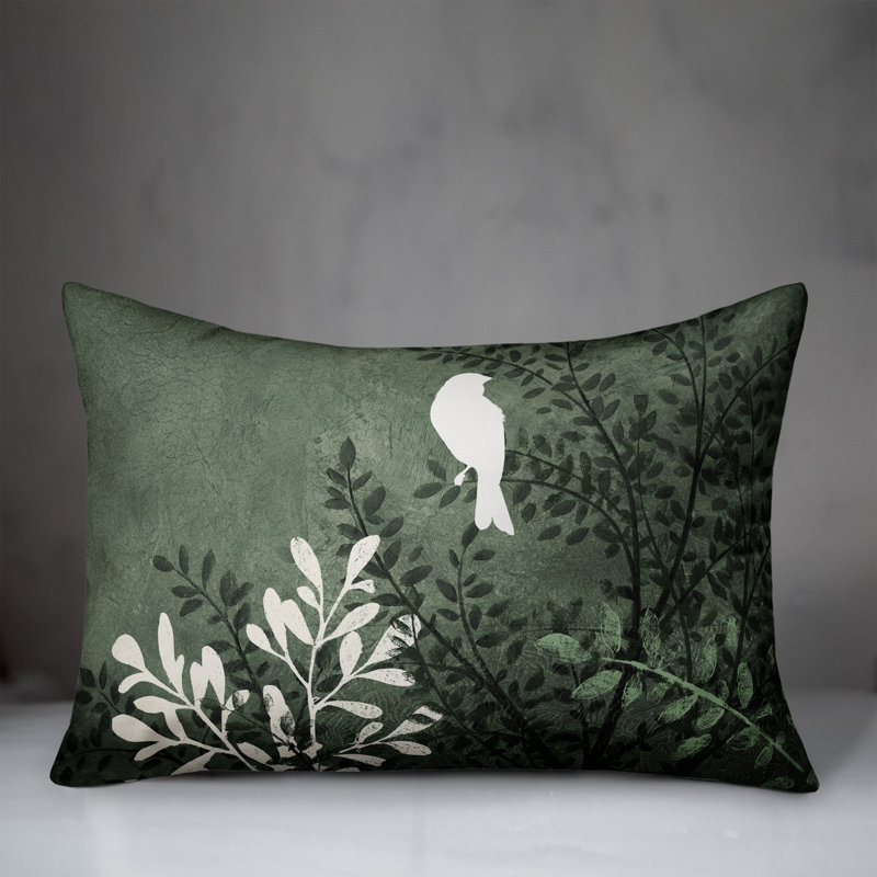  Housse et insert de coussin rectangulaire extérieur Bird on Branch, Vert