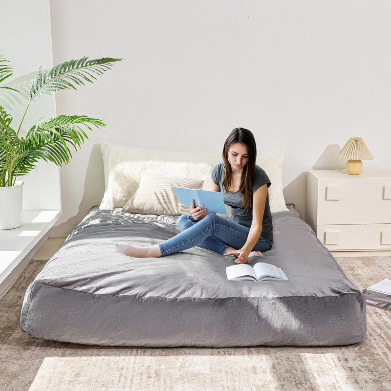 Giant Bean Bag Chair Bed, 27.6" H x 43.3" W x 43.3" D, Gray Velvet