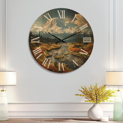 Très grande horloge murale américaine en bois Mount Rainier - USA