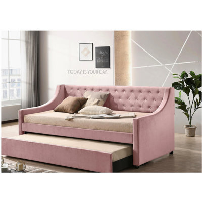 Lianna Pink Velvet Daybed W/Trundle (Twin)