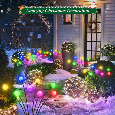 Guirlande lumineuse solaire de Noël pour l'extérieur, effet lucioles, couleurs RVB changeantes, 32 DEL, modes fixe et clignotant, étanche, idéale pour décorer les allées, les terrasses et les pelouses pendant les fêtes.
