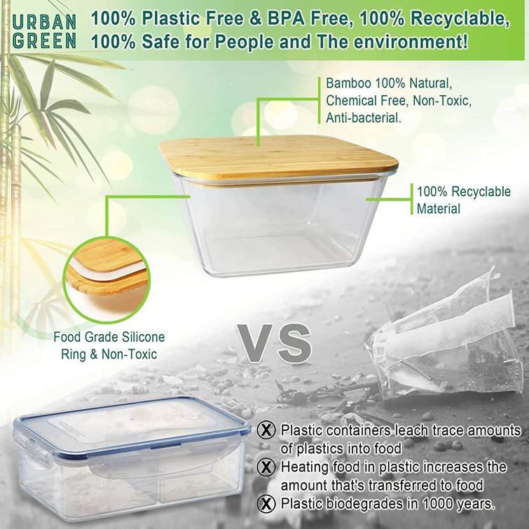 Urban Green Glass Containers with Bamboo Lids, Glass Storage Containers, Bamboo  Glass Storage Containers with Lids, Bamboo Lid Glass Containers, Oven,  Freezer, Microwave Safe, Pack of 4, 35oz 