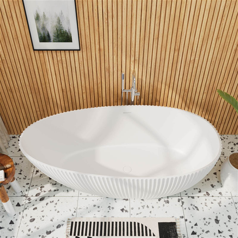 67" L Shell Texture Design Solid Surface Freestanding Bathtub