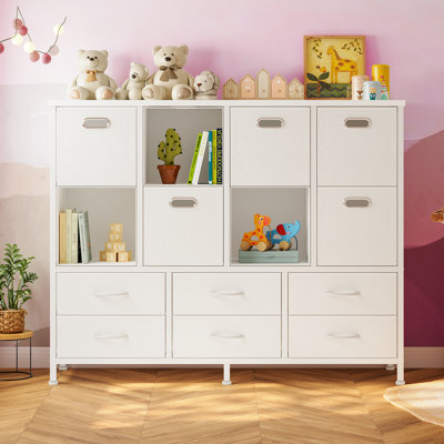 8 Cube Storage Bookcase With 6 Fabric Drawers,diy Cube Fabric Storage Organizer, 4 Tiers Bookcase With Open Display Shelves,modern Storage Bookshelf For Home And Office