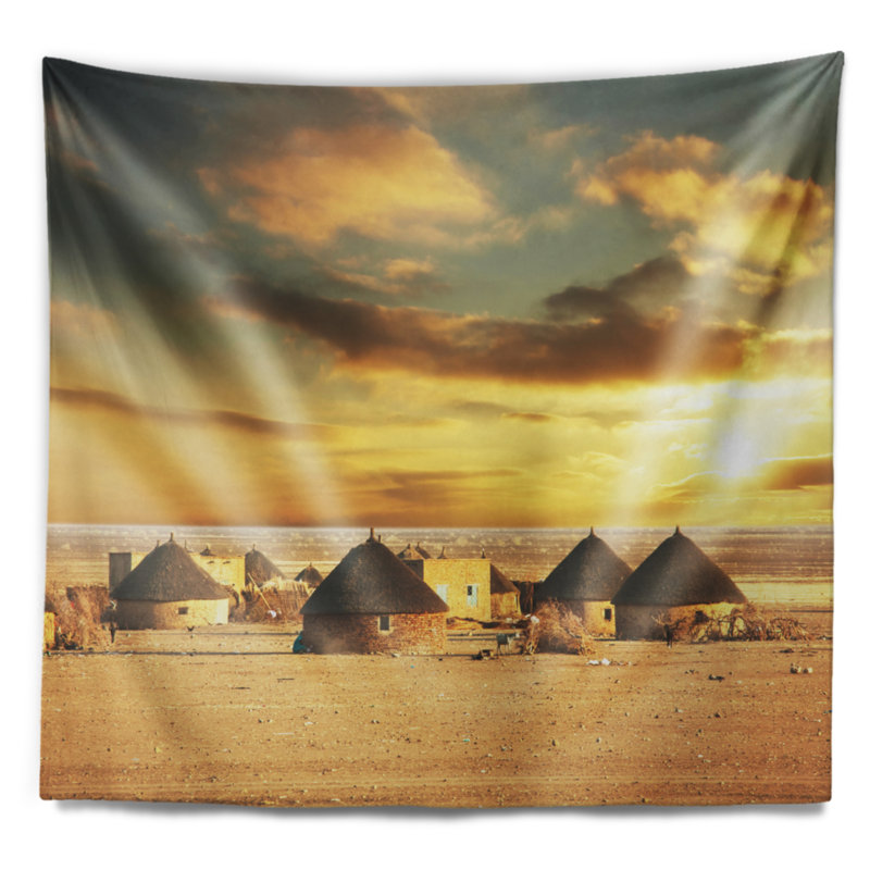 Magnifique tapisserie de paysage africain, H 50 po x l 60 po