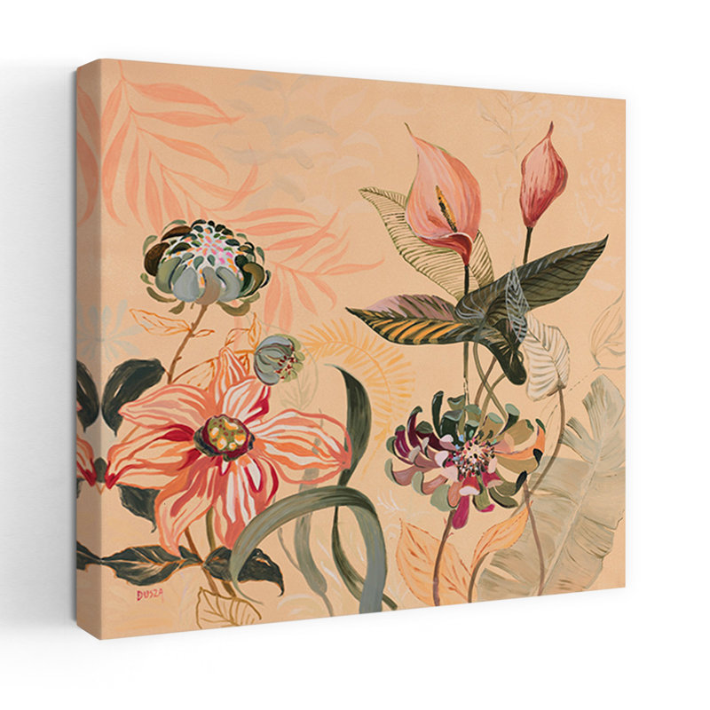 Les Fleurs 1, art abstrait contemporain de fleurs tropicales, H 18 po x l 18 po
