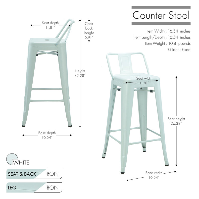 Tabouret Alawai, Blanc, Tabouret de comptoir (siège d'une hauteur de 26 p