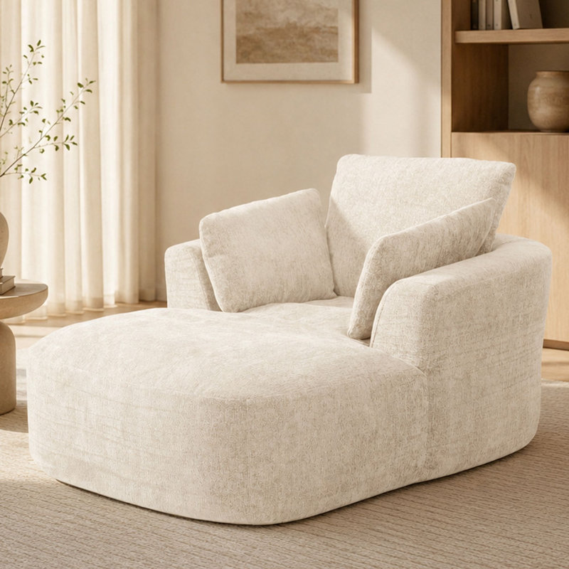 MIMO Chenille Foam Recliner Sofa Bed, Beige