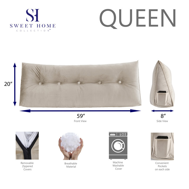 Bed Wedge And Gap Filler Pillow For Headboard With Side Pockets By Sweet Home Collection, Queen