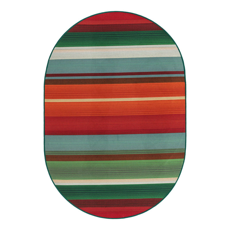 Meliton Striped Indoor / Outdoor Area Rug in Red/Green/Blue/Orange, Oval 5'3" x 8'