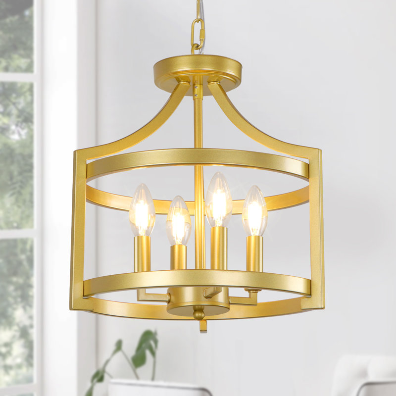 Lustre lanterne 4 lumières Aonesty, Doré