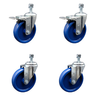 5 Inch SS Solid Polyurethane ½ Inch Threaded Stem Caster Set 2 Total Lock Brake