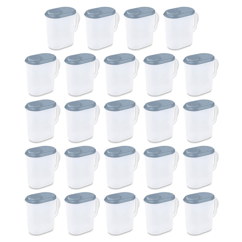 Sterilite Plastic Lidded Pitcher with Clear Base & Handle, Washed Blue, 24-Pack