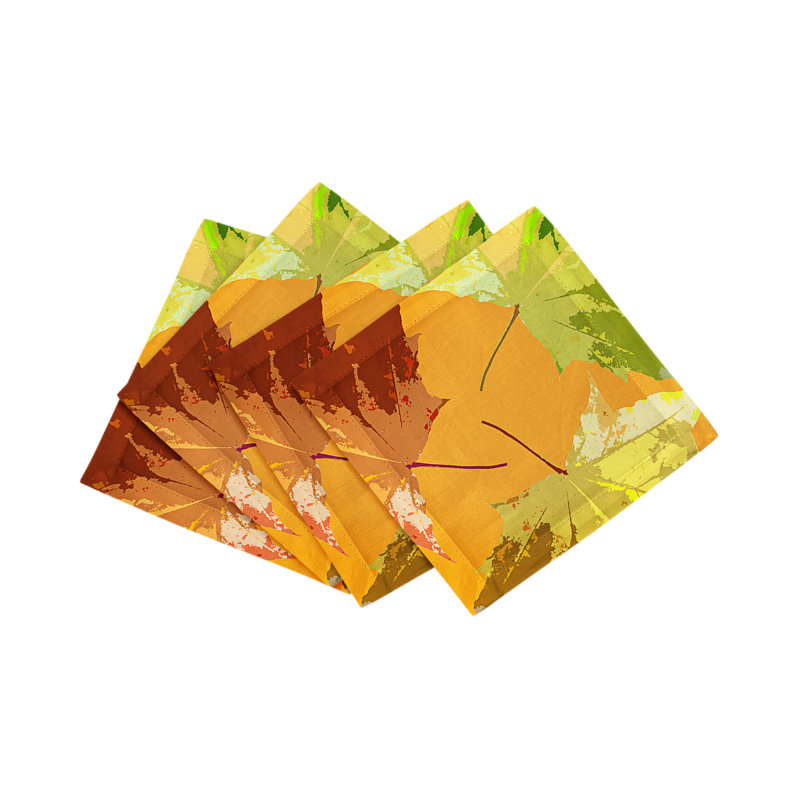 Autumn Leaves Cotton Sateen Cocktail Napkins, Butternut