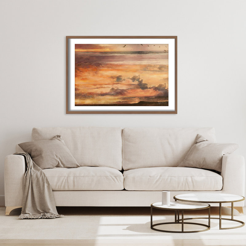 Nature Inspired Sea and Sky by  - Picture Frame Painting, 32" H x 48" W x 1.125" D, Framed Matted Print, Walnut