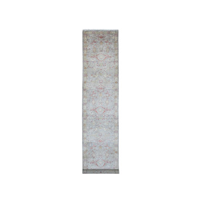3'1" x 15'10" New Hand Knotted Grey Wool Runner Oriental Rug - MOA10220921