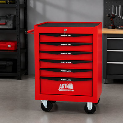 Rolling Metal Tool Chest with 6 Drawers, 20" 6-Drawer Tool Chest Cabinet with Ball Bearing Drawer Slides, Steel Tool Storage Box Organizer -Red&Black