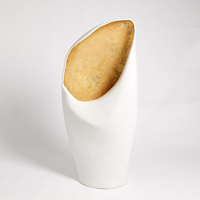 ~Cowl Lamp-White W/Gold Leaf-Lg, Gold