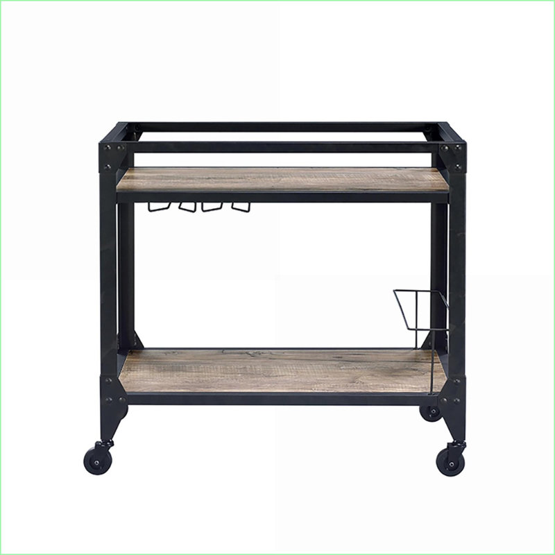Chariots de cuisine 2 tablettes industrielles avec porte-verres à pied et amp; Rangement à vin, chêne rustique & amp; Gris anthracite | Industriel | Bois et métal