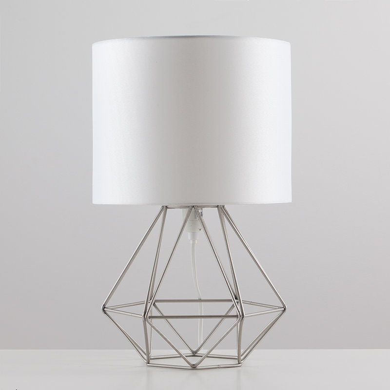 Bartelt Metal Table Lamp, Brushed Chrome Base/White Shade, G, Yes