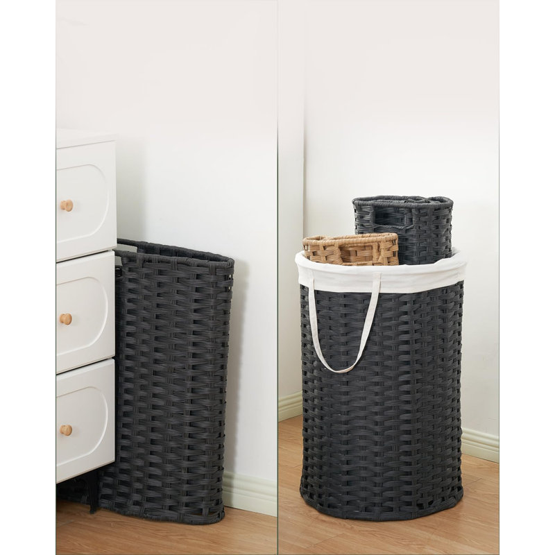 Wicker Laundry Hamper With Lid And Removable Lining - 19 Gallon Round Rattan Laundry Basket With Handles And 2 Mesh Bags For Bathroom Or Living Room Storage