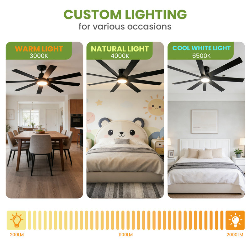 132cm Ceiling Fan with LED Lights, Black
