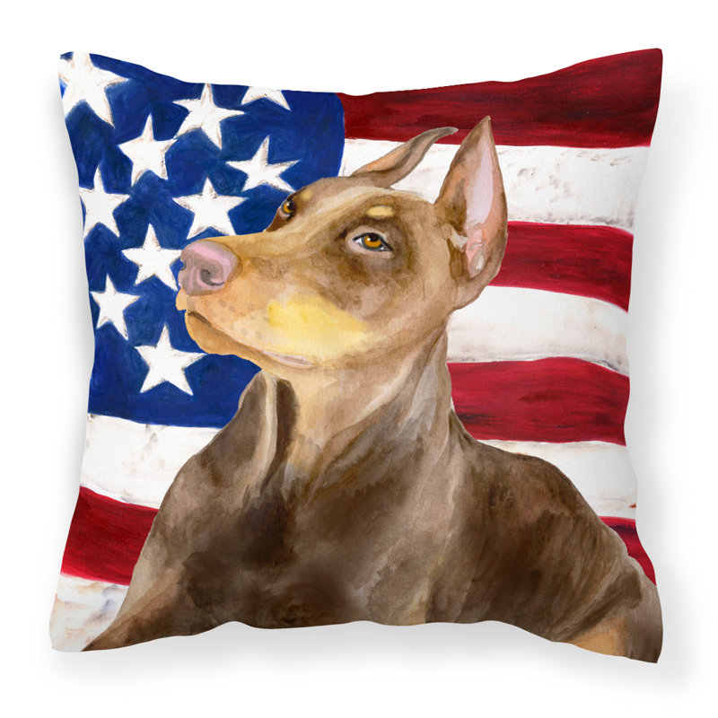 Coussin décoratif intérieur/extérieur 2 patriotiques yorkshire terrier, 18 po x 18 po, Doberman pinscher