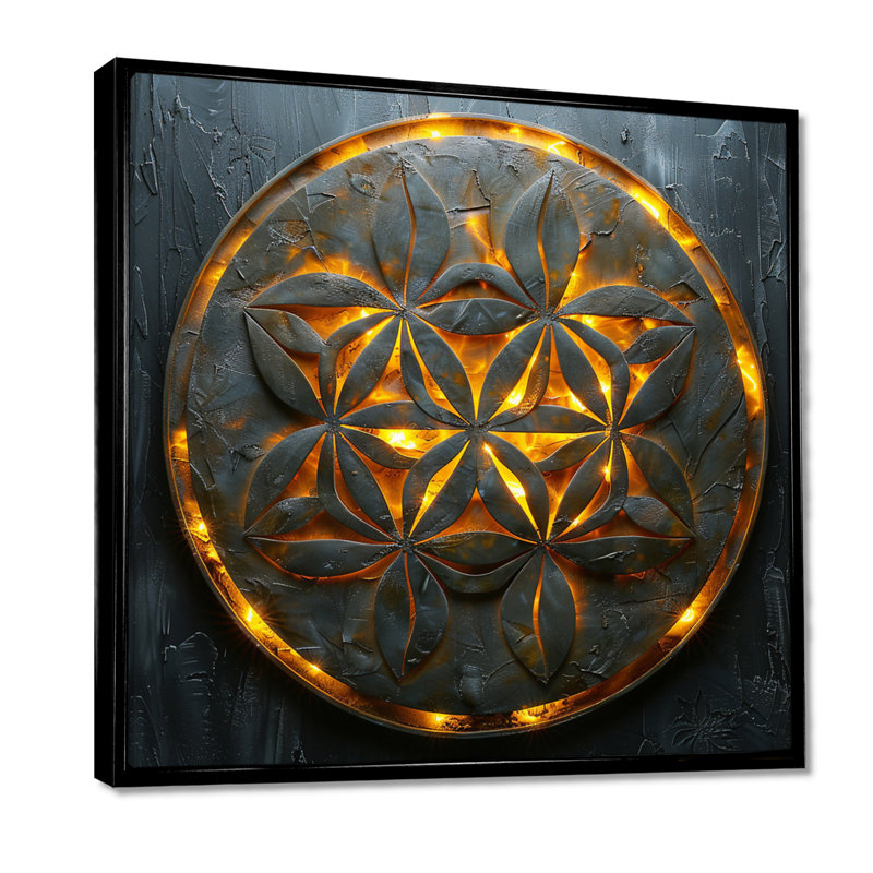 «Arcane Wisdom Flower of Life I», reproduction d'art géométrique murale, Toile avec cadre flottant noir