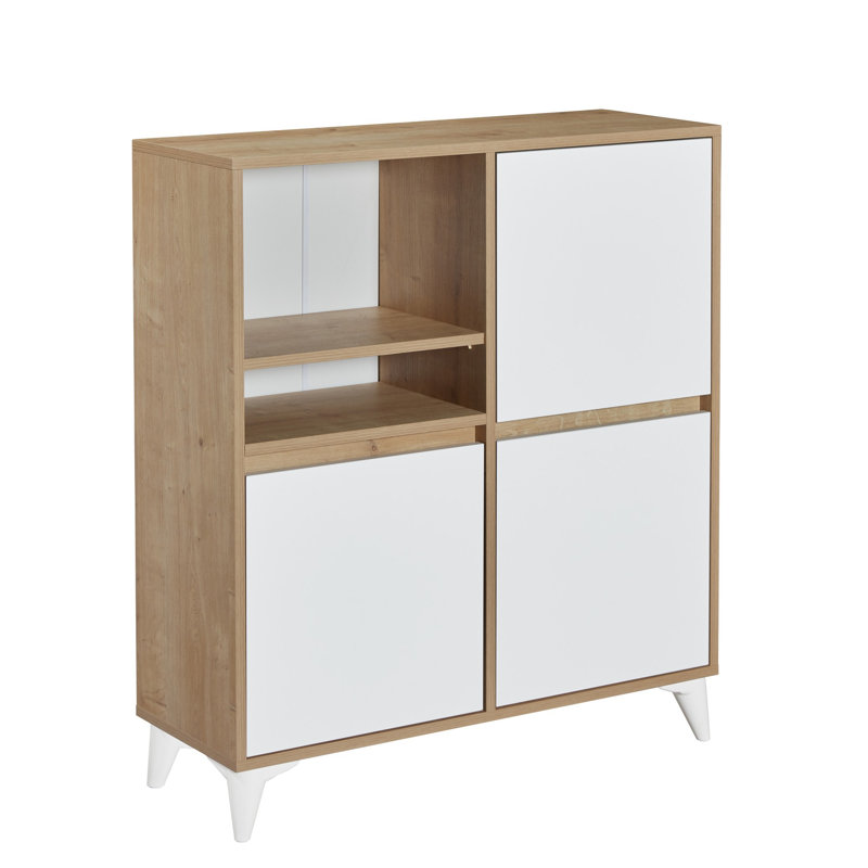 Console moderne, chêne saphir et blanc, 38,2 po x 42,9 po x 13,8 po | 100% panneau de particules enduit de mélamine, épaisseur de 0,7 pouce | Assemblage facile, 3 portes et nombreuses tablettes pour un rangement supplémentaire | Conception élégante et fonctionnelle