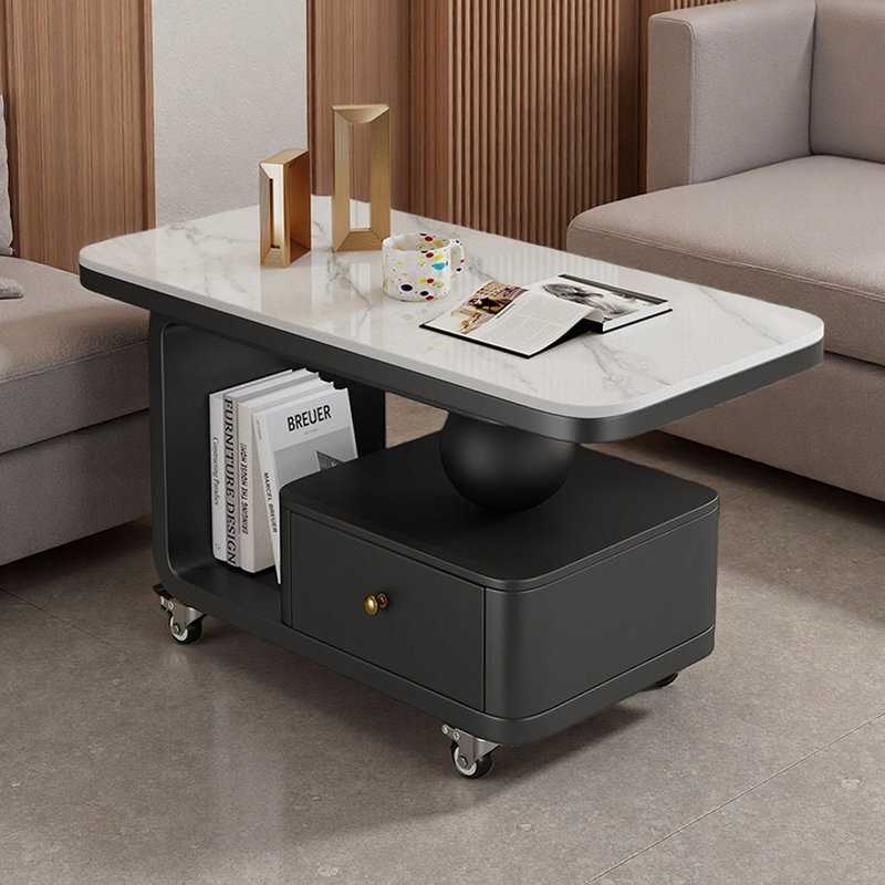 Table basse Italian Light Luxury, Blanc / Gris / Noir, H 17,71 po x L 35,43 po x l 19,68 po, Noir