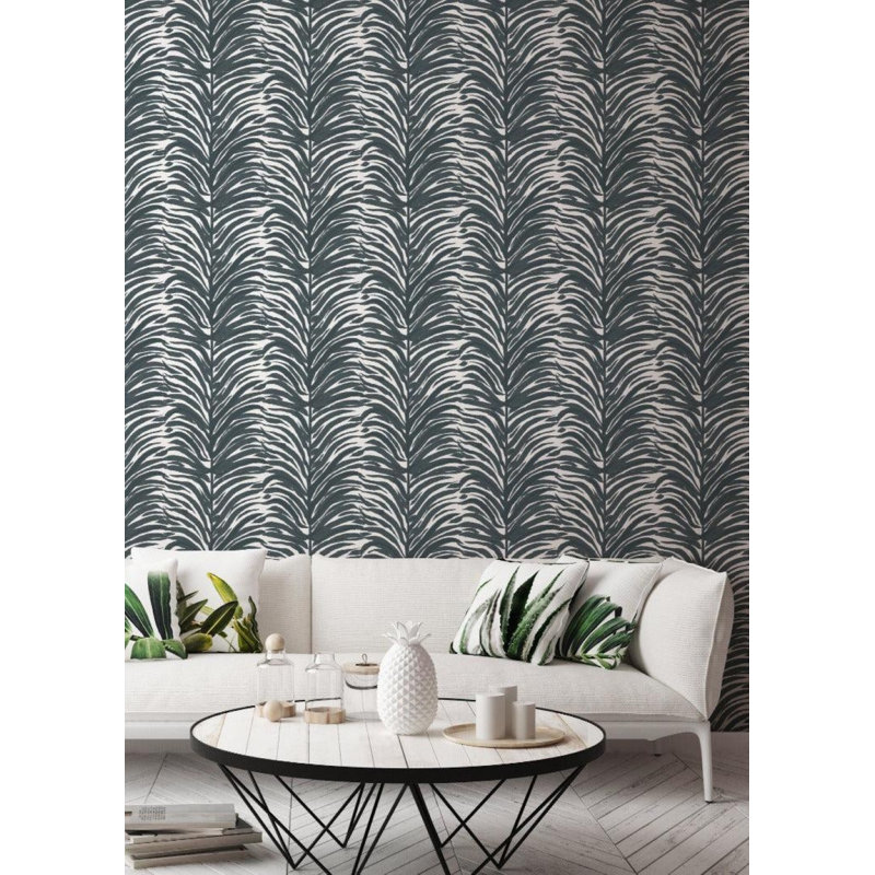 Deco Fern 10' L x 24" W Peel and Stick Wallpaper Roll, Indigo, Faux Grasscloth, Non-pasted