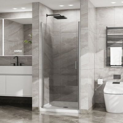 Finish Pivot Shower Door, 34"X72", 1/4" Thick Tempered Glass, Semi-, Magnetic Closure, 180 System 34"X72" Glass Door Pivot, , Semi- Style, Dual Sealing Strips, 90 Swing
