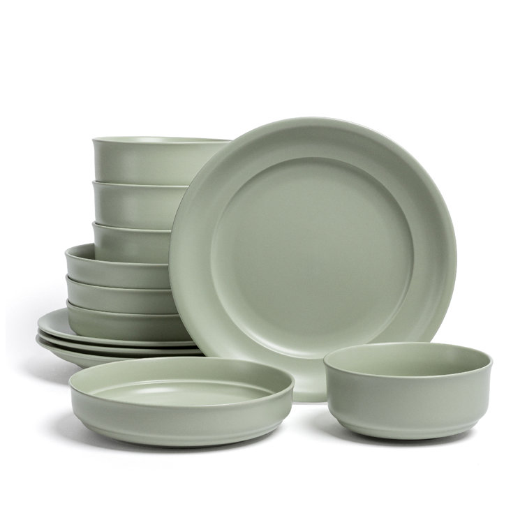 over&back Rimmed 12-Piece Semi Hand-Finished Stoneware Dinnerware Set, Service for 4