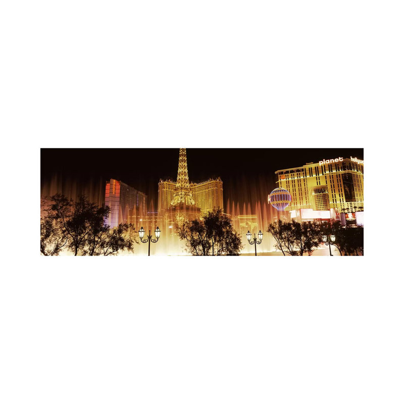 Hotels In A City Lit Up At Night, The Strip, Las Vegas, Nevada, USA - Wrapped Canvas Panoramic Print